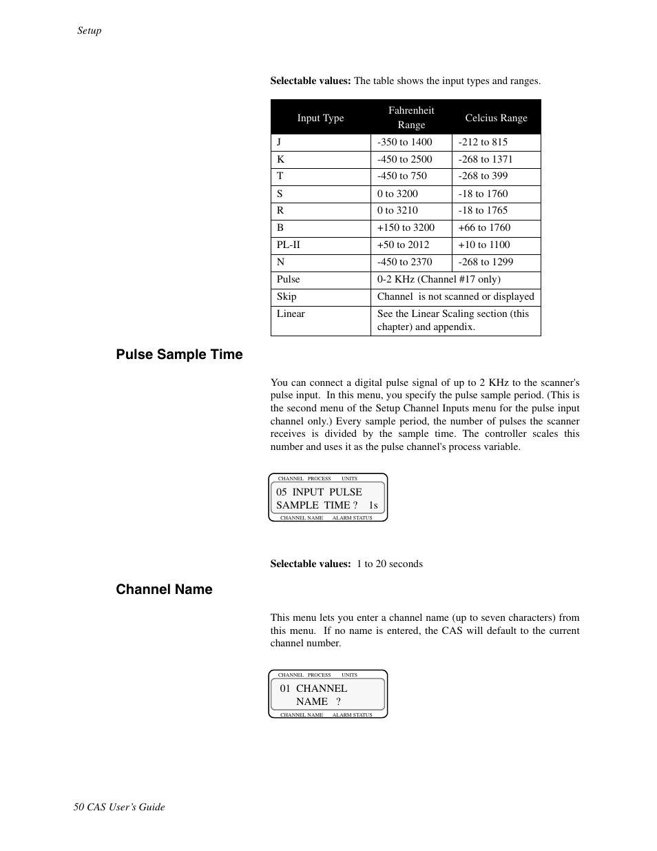 Pulse sample time, Channel name | Watlow CAS User Manual | Page 60 / 98