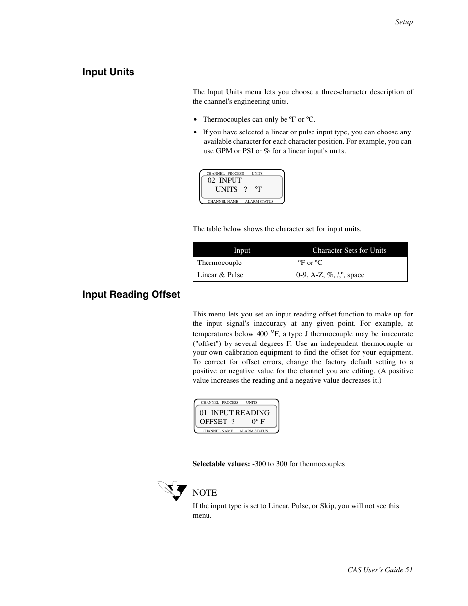 Input units, Input reading offset | Watlow CAS User Manual | Page 61 / 98