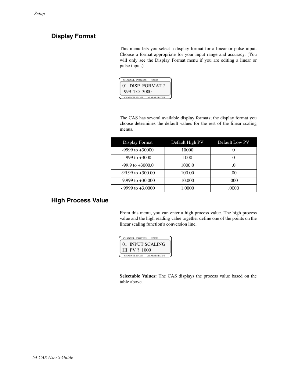 Display format, High process value | Watlow CAS User Manual | Page 64 / 98