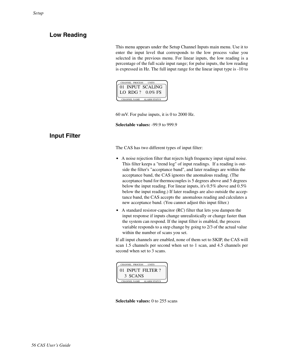 Low reading, Input filter | Watlow CAS User Manual | Page 66 / 98