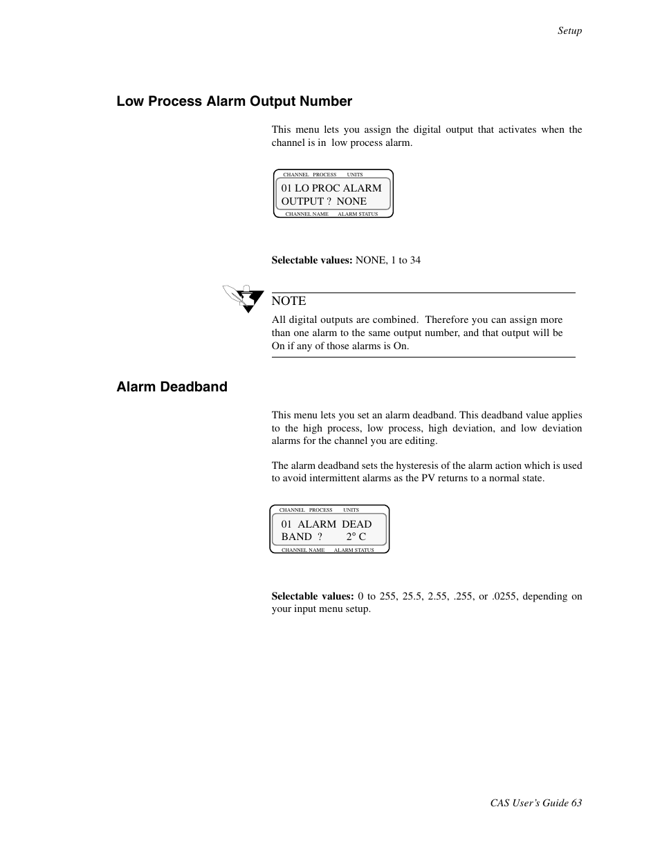 Low process alarm output number, Alarm deadband | Watlow CAS User Manual | Page 73 / 98