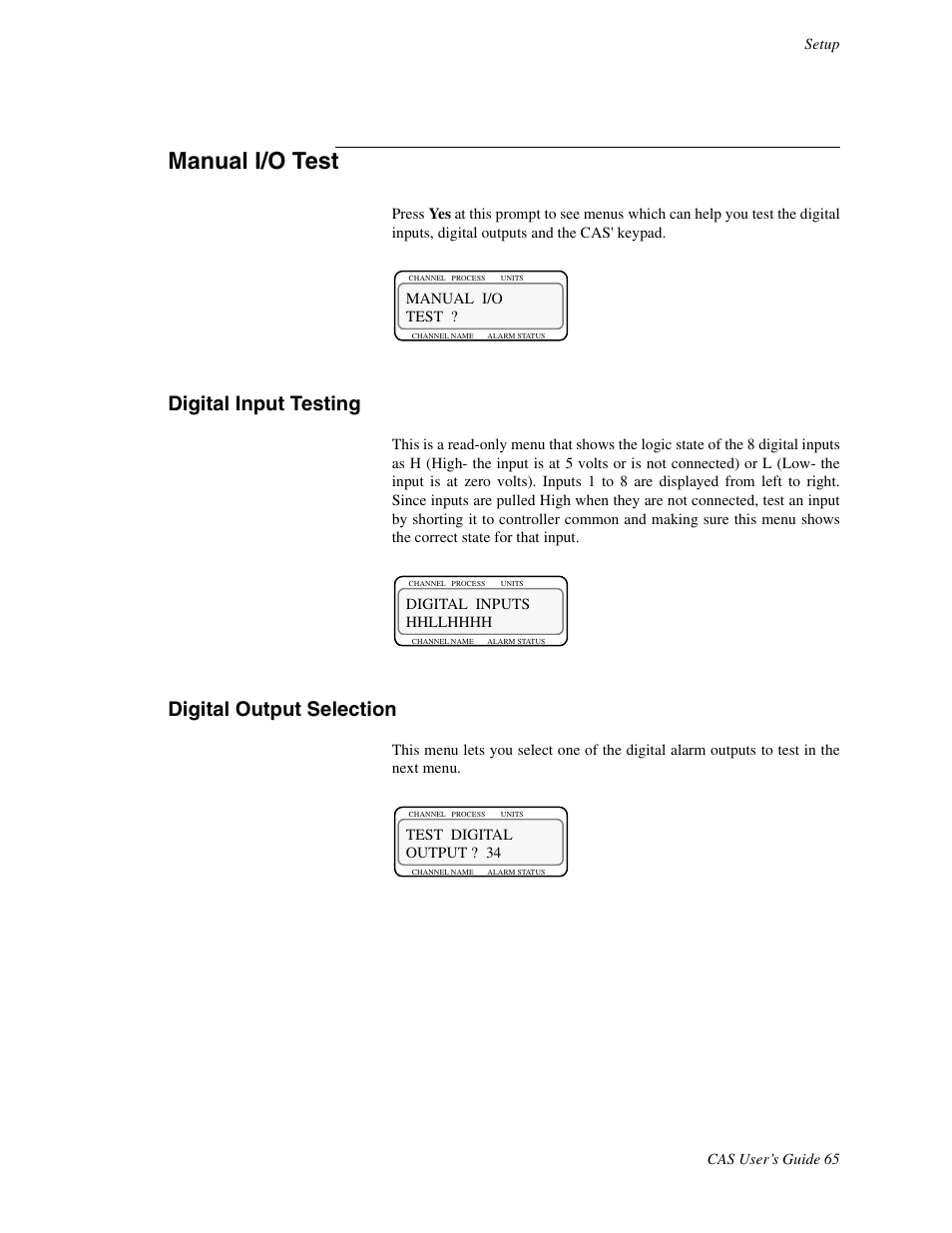 Manual i/o test, Digital input testing, Digital output selection | Watlow CAS User Manual | Page 75 / 98