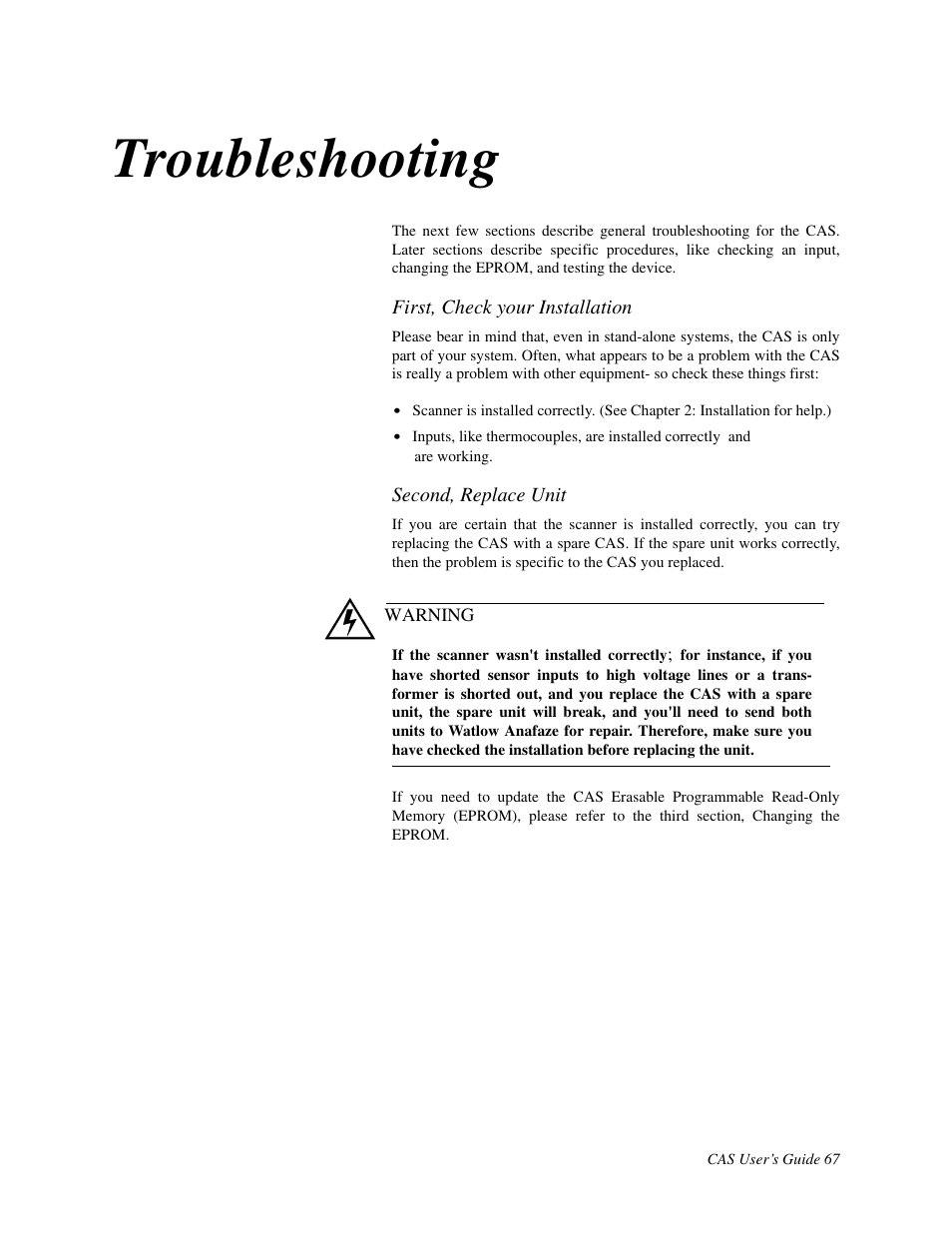 Troubleshooting | Watlow CAS User Manual | Page 77 / 98