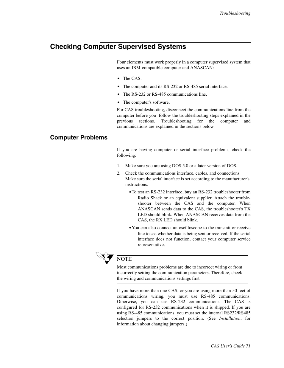 Checking computer supervised systems, Computer problems | Watlow CAS User Manual | Page 81 / 98