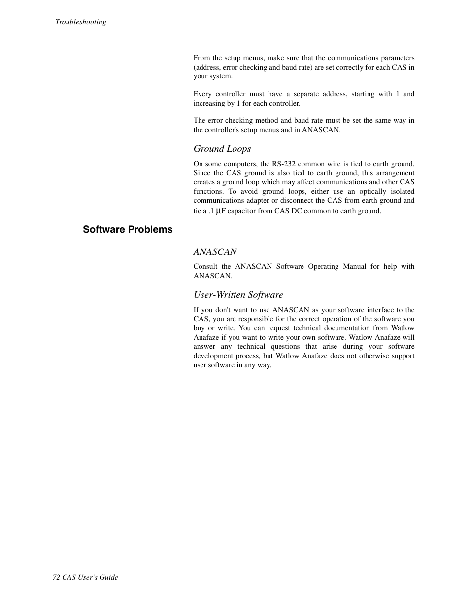 Software problems | Watlow CAS User Manual | Page 82 / 98