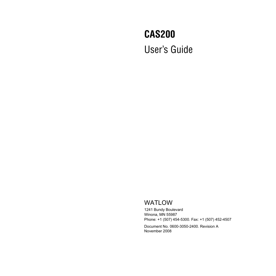 Watlow CAS200 User Manual | 124 pages