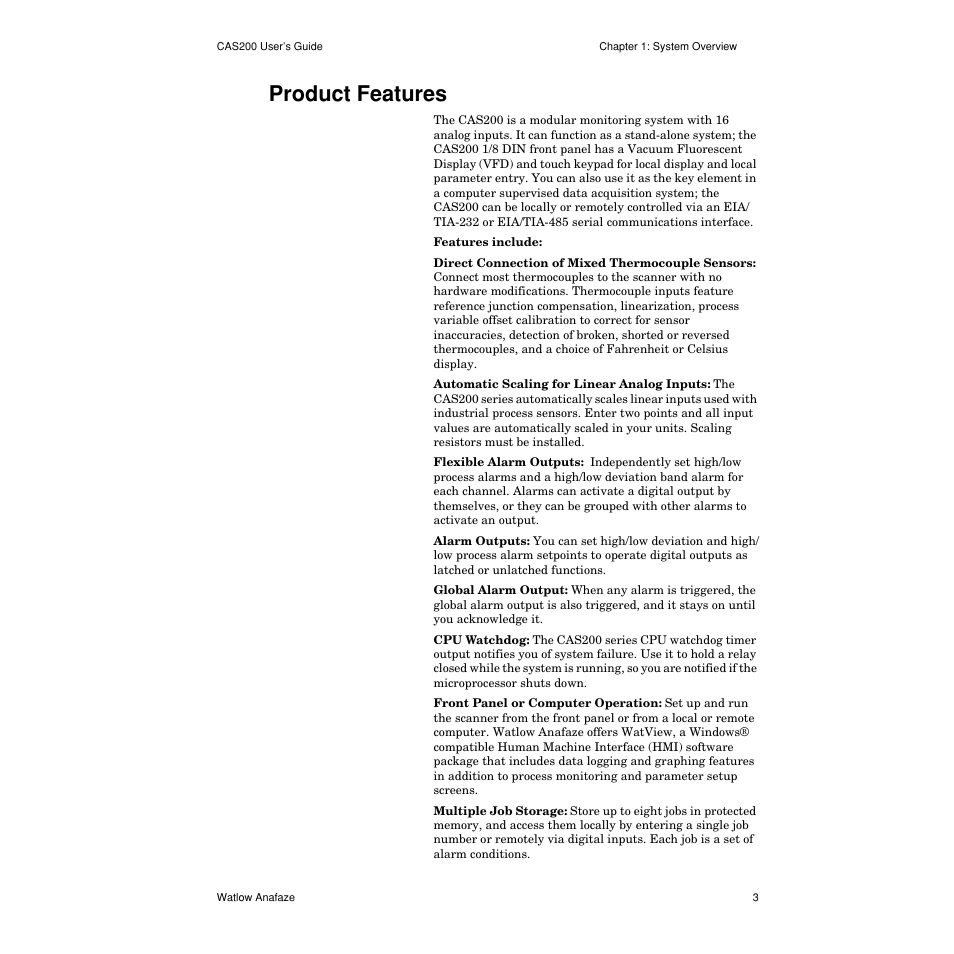 Product features, Product features 3 | Watlow CAS200 User Manual | Page 15 / 124