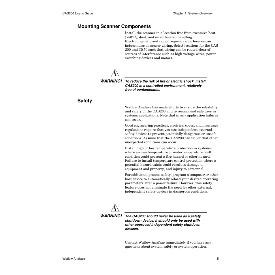 Mounting scanner components, Safety, Mounting scanner components 5 | Safety 5 | Watlow CAS200 User Manual | Page 17 / 124