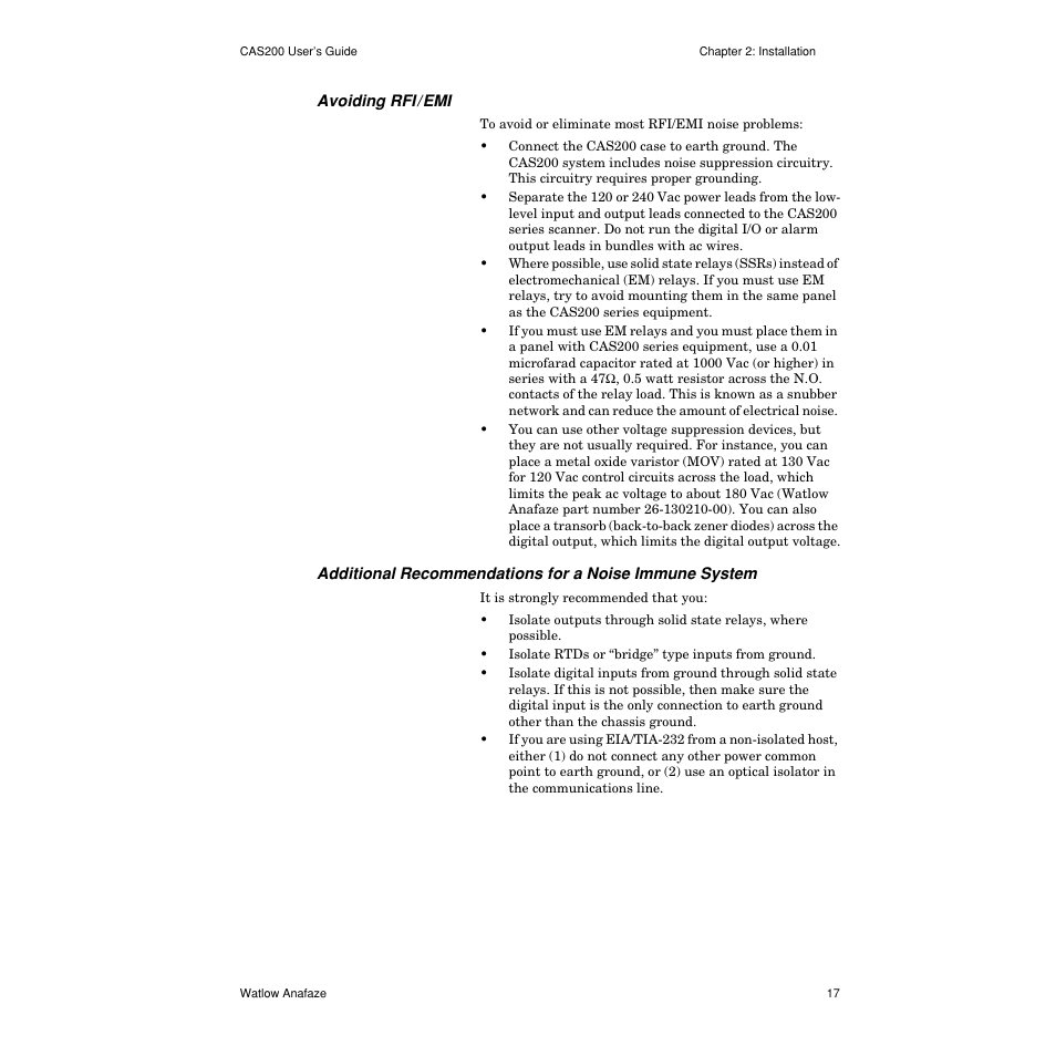 Avoiding rfi/emi | Watlow CAS200 User Manual | Page 29 / 124