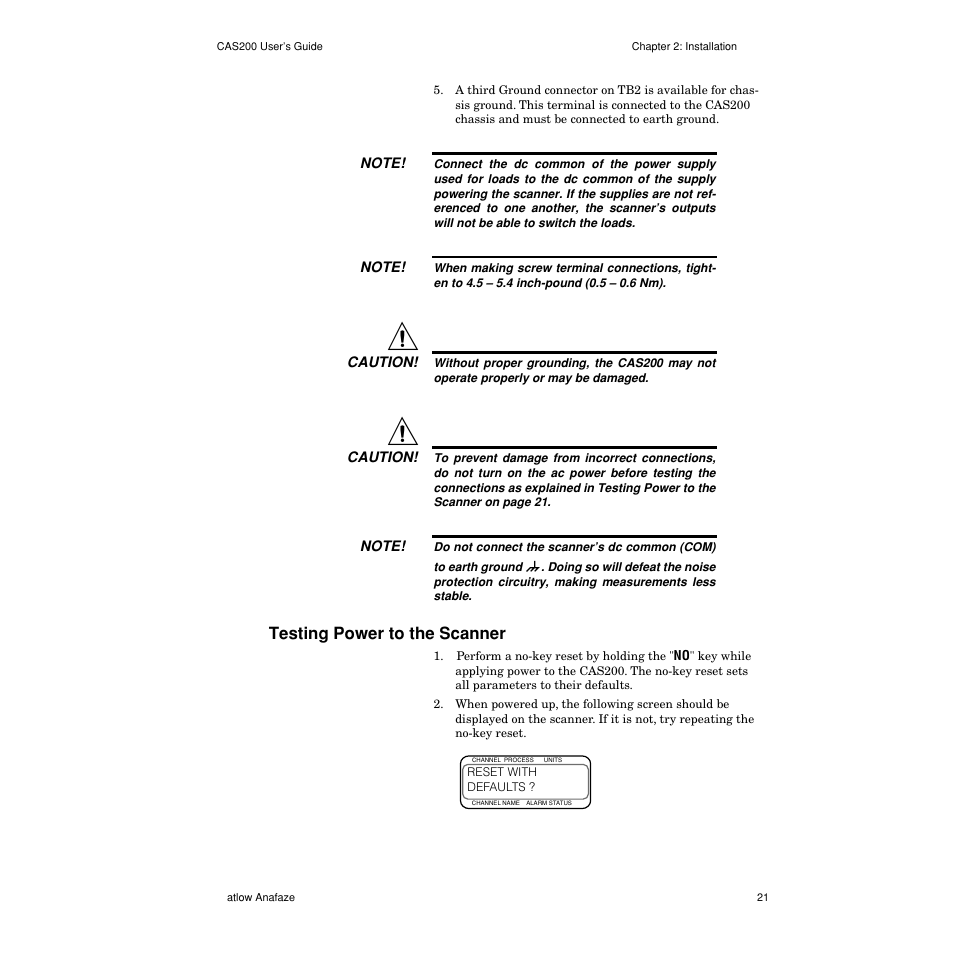 Testing power to the scanner, Testing power to the scanner 21 | Watlow CAS200 User Manual | Page 33 / 124