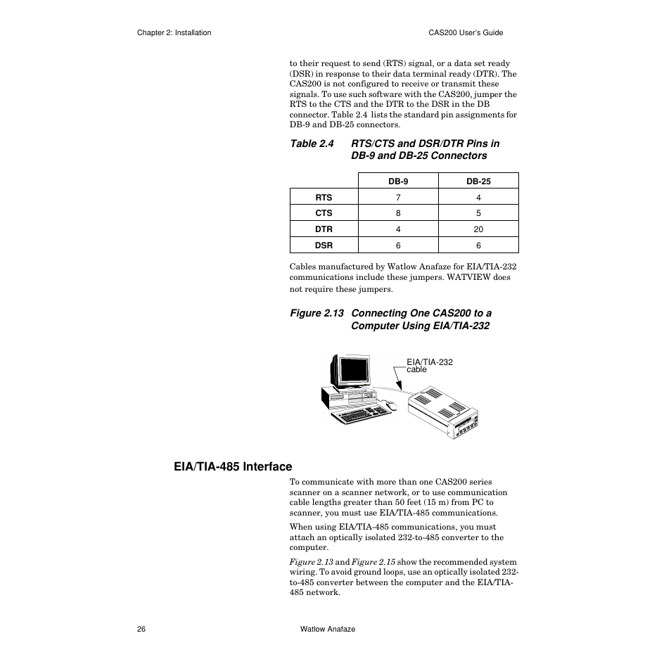Eia/tia-485 interface, Eia/tia-485 interface 26 | Watlow CAS200 User Manual | Page 38 / 124