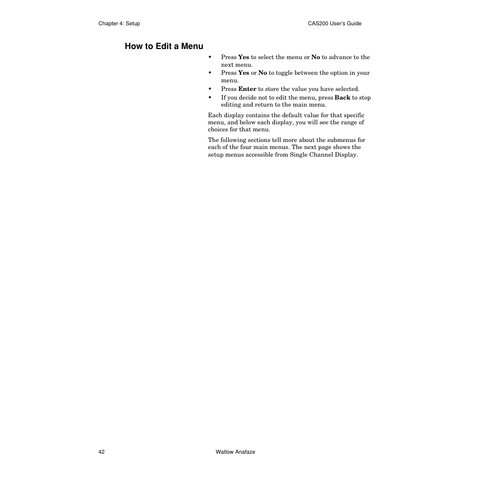 How to edit a menu, How to edit a menu 42 | Watlow CAS200 User Manual | Page 54 / 124