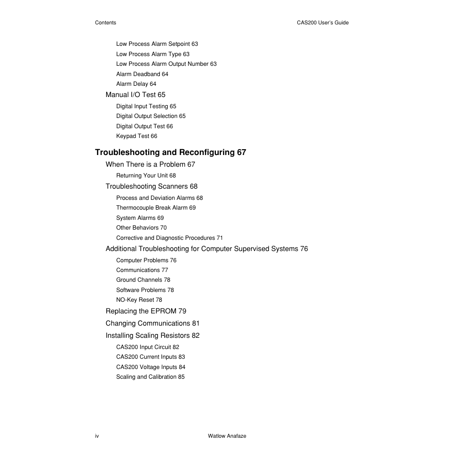 Troubleshooting and reconfiguring 67 | Watlow CAS200 User Manual | Page 6 / 124