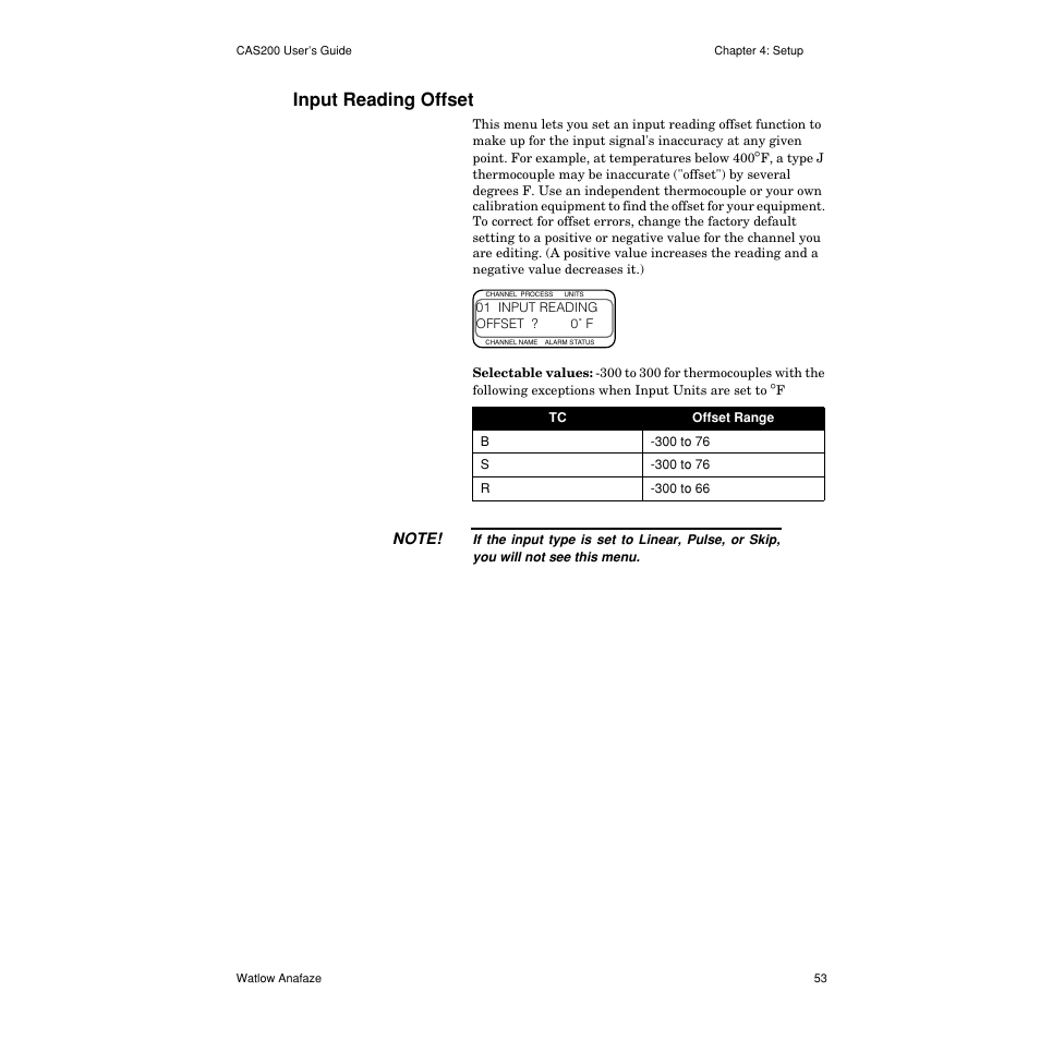 Input reading offset, Input reading offset 53 | Watlow CAS200 User Manual | Page 65 / 124