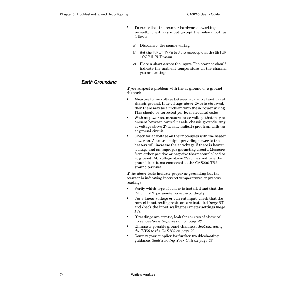 Earth grounding | Watlow CAS200 User Manual | Page 86 / 124