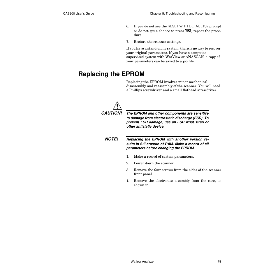 Replacing the eprom, Replacing the eprom 79 | Watlow CAS200 User Manual | Page 91 / 124