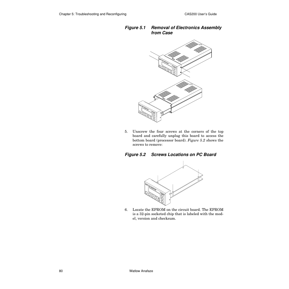 Figure 5.2 screws locations on pc board | Watlow CAS200 User Manual | Page 92 / 124