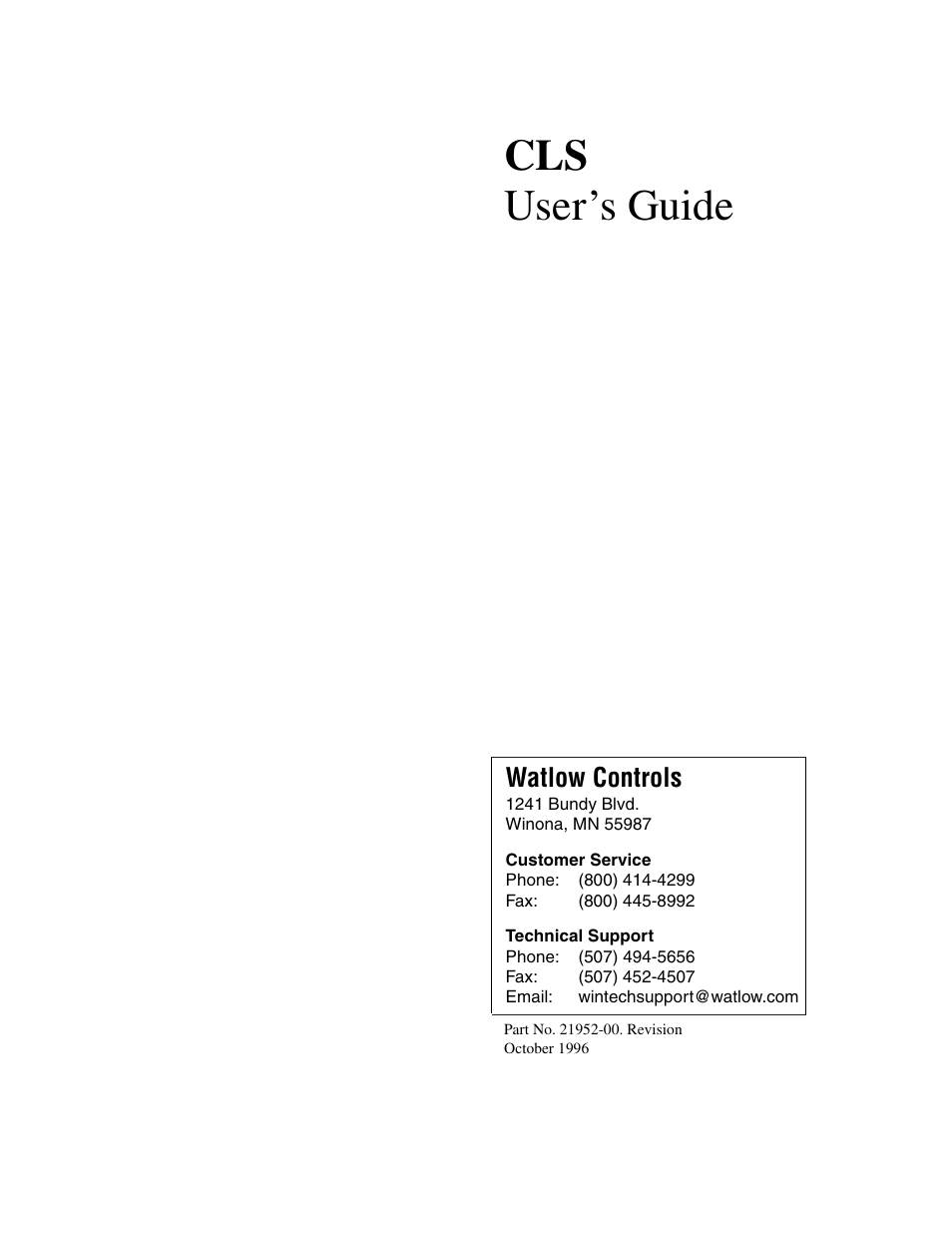 Watlow CLS User Manual | 180 pages