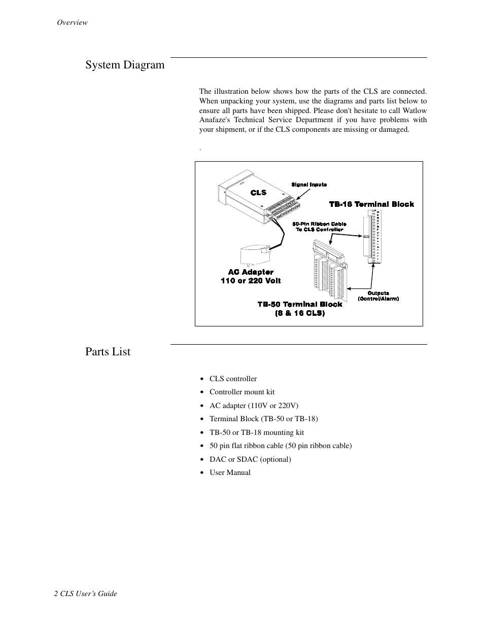 System diagram, Parts list | Watlow CLS User Manual | Page 10 / 180