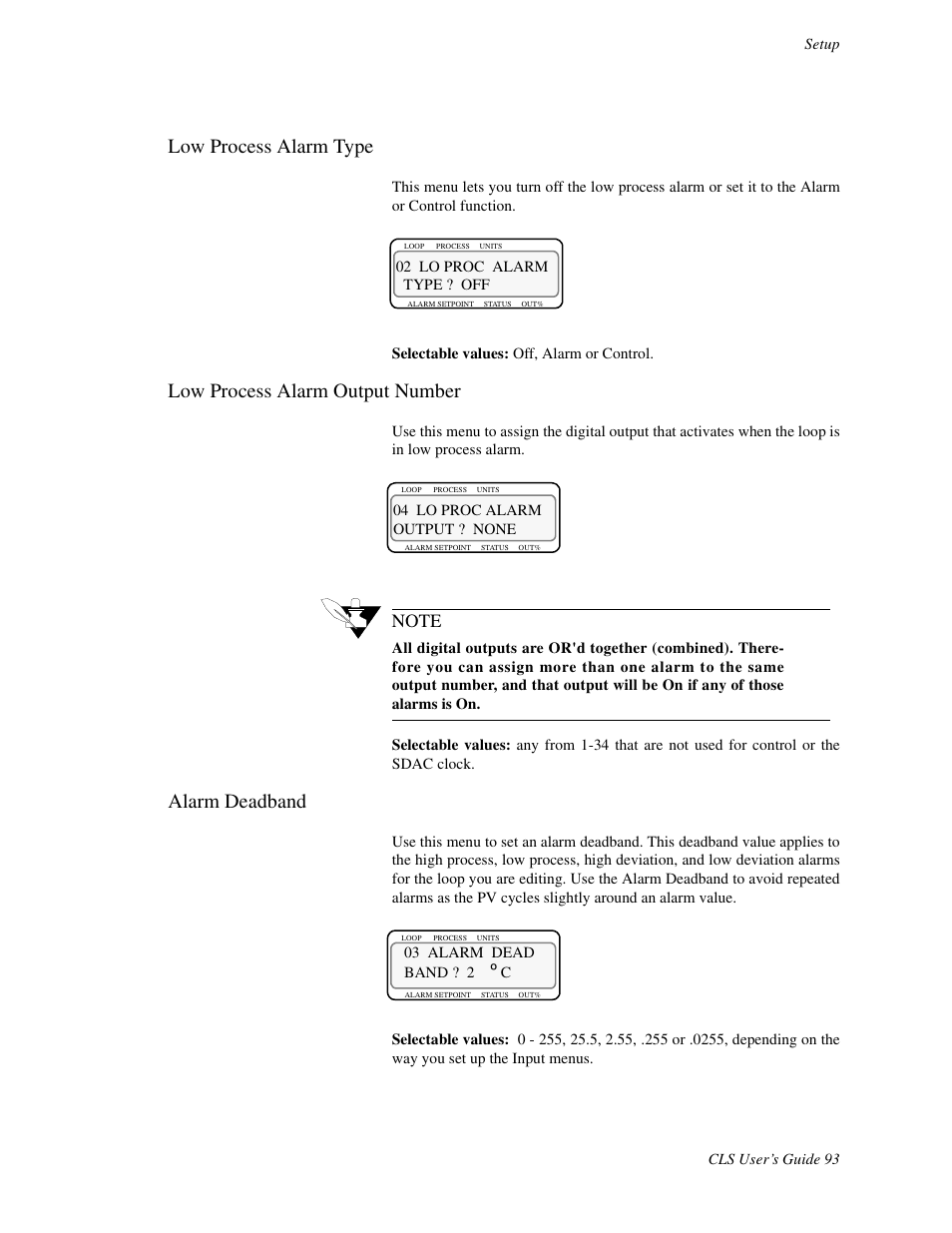 Low process alarm type, Low process alarm output number, Alarm deadband | Watlow CLS User Manual | Page 101 / 180