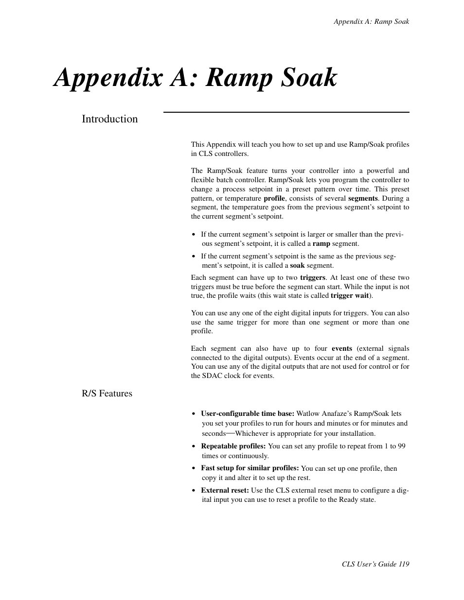 Appendix a: ramp soak, Introduction, R/s features | Watlow CLS User Manual | Page 127 / 180
