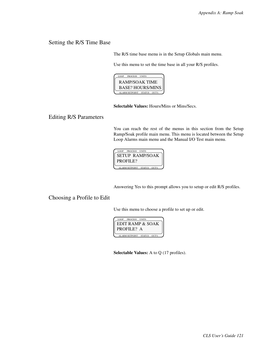 Setting the r/s time base, Editing r/s parameters, Choosing a profile to edit | Watlow CLS User Manual | Page 129 / 180