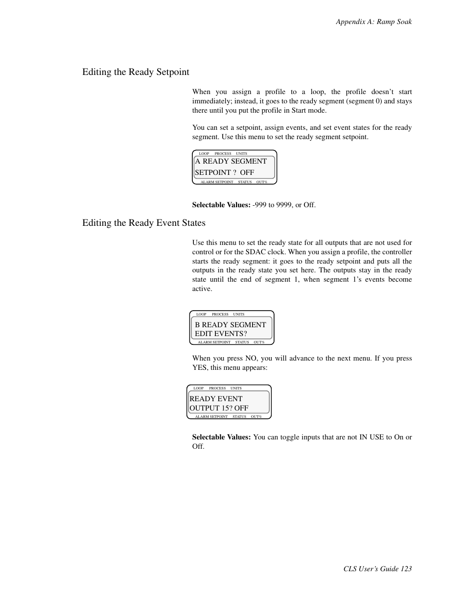 Editing the ready setpoint, Editing the ready event states | Watlow CLS User Manual | Page 131 / 180