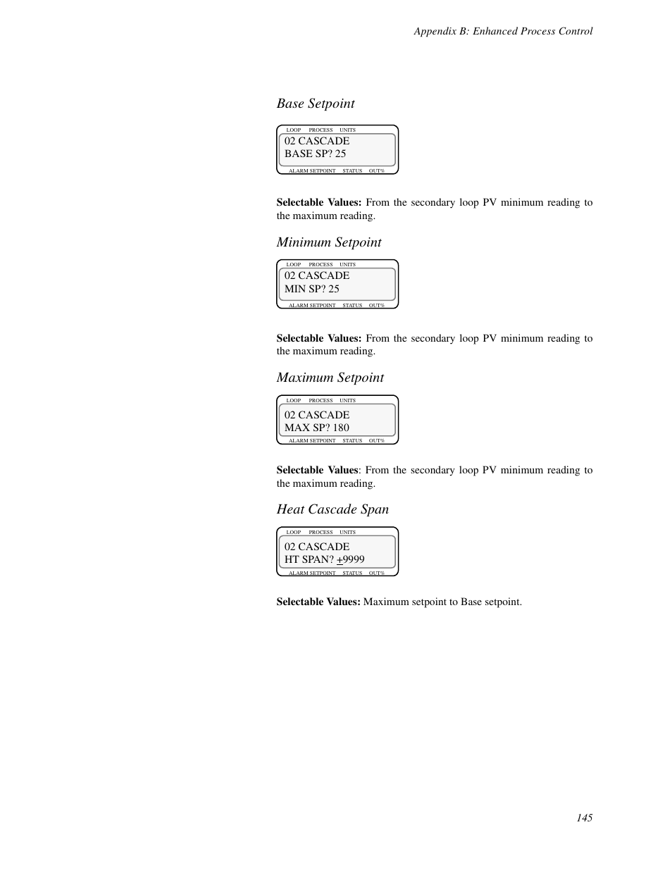 Base setpoint, Minimum setpoint, Maximum setpoint | Heat cascade span | Watlow CLS User Manual | Page 153 / 180