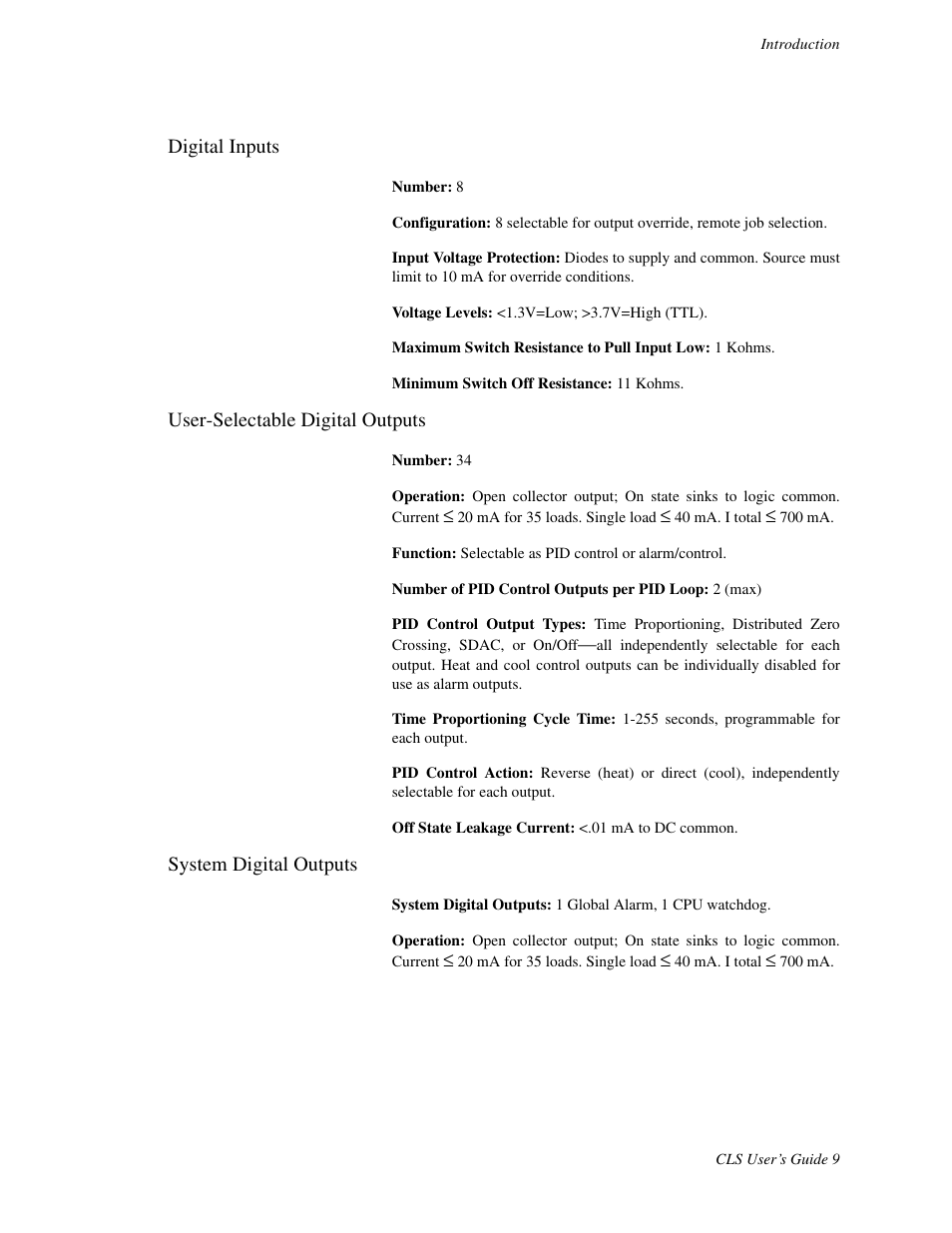 Digital inputs, User-selectable digital outputs, System digital outputs | Watlow CLS User Manual | Page 17 / 180