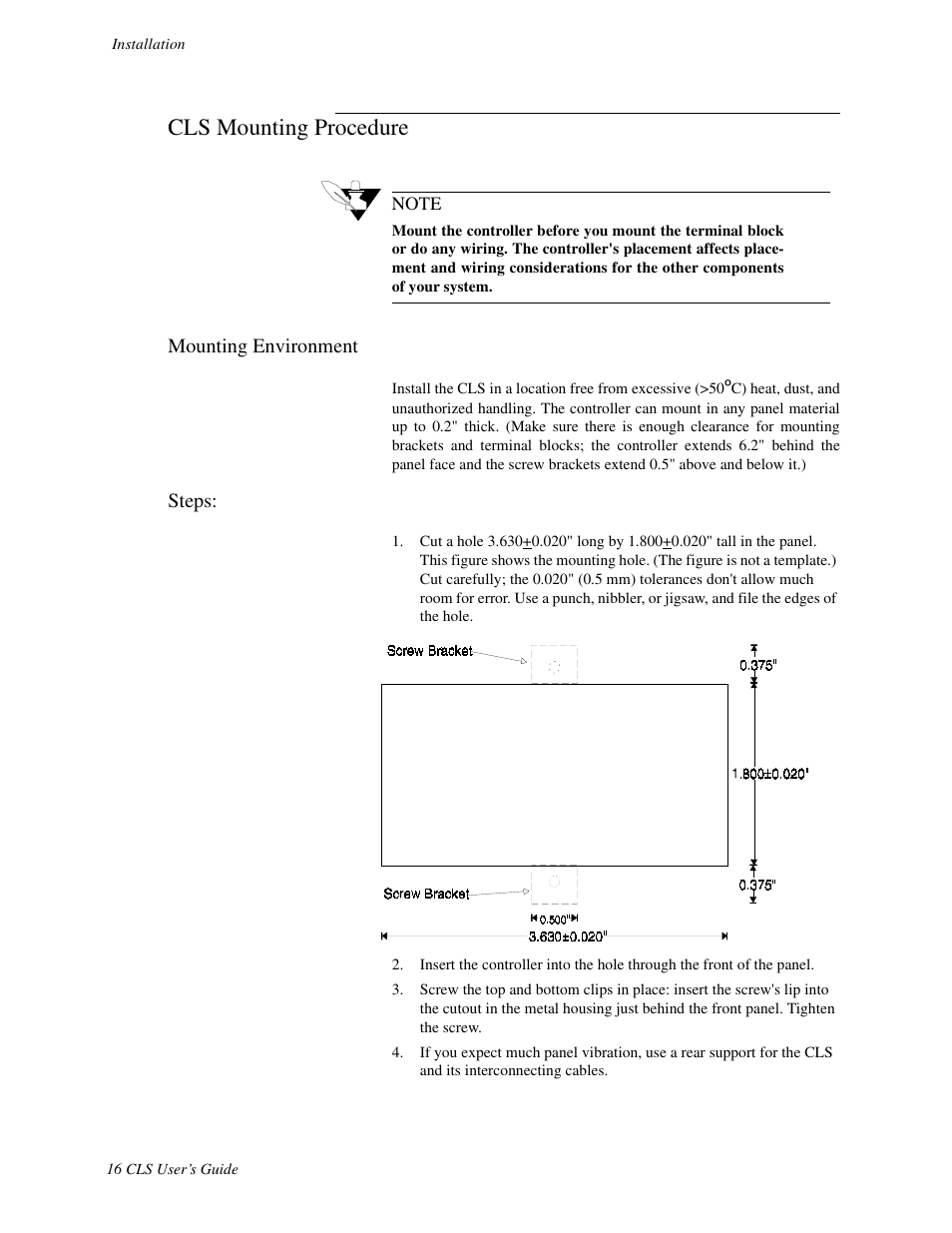 Cls mounting procedure, Mounting environment, Steps | Watlow CLS User Manual | Page 24 / 180