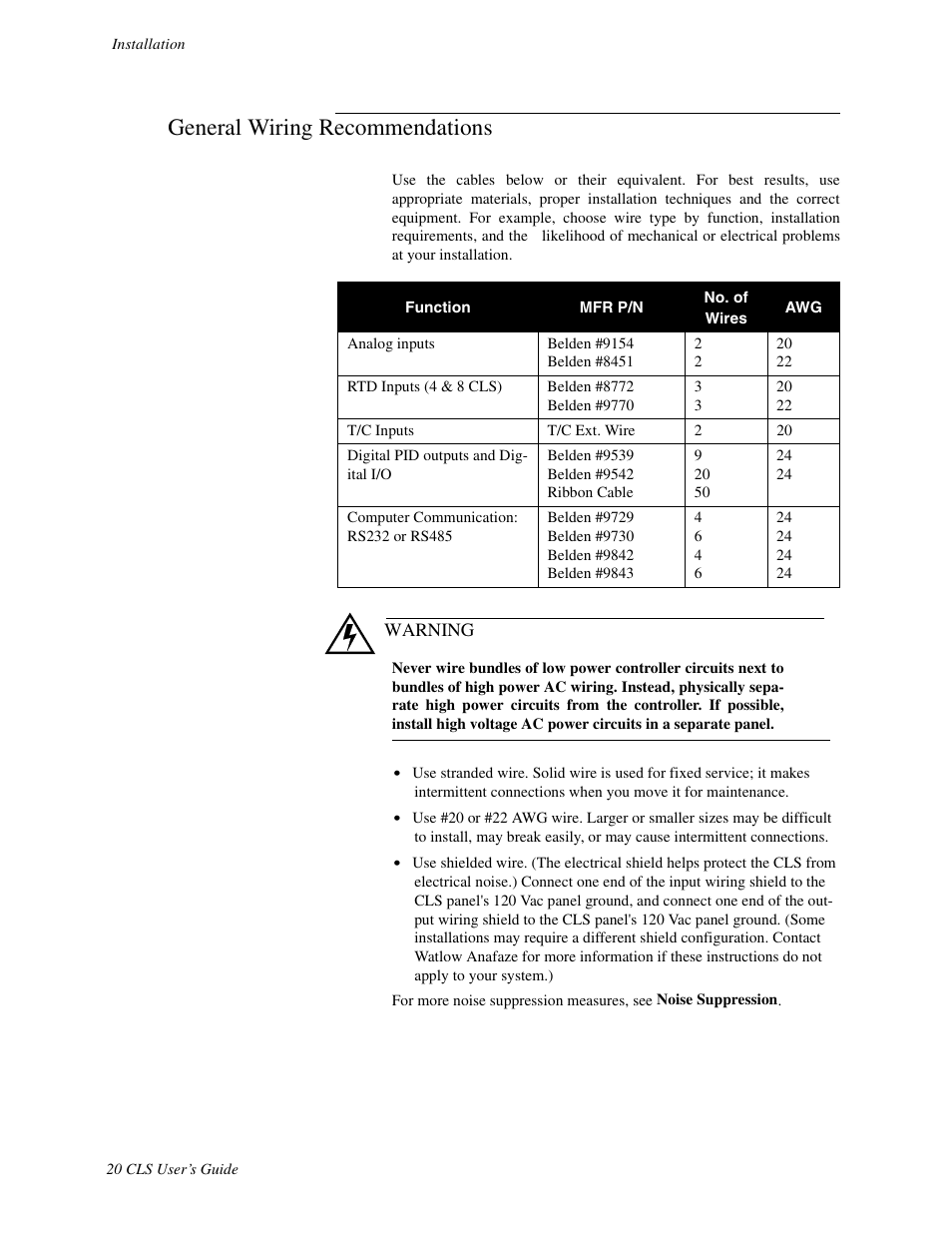 General wiring recommendations | Watlow CLS User Manual | Page 28 / 180