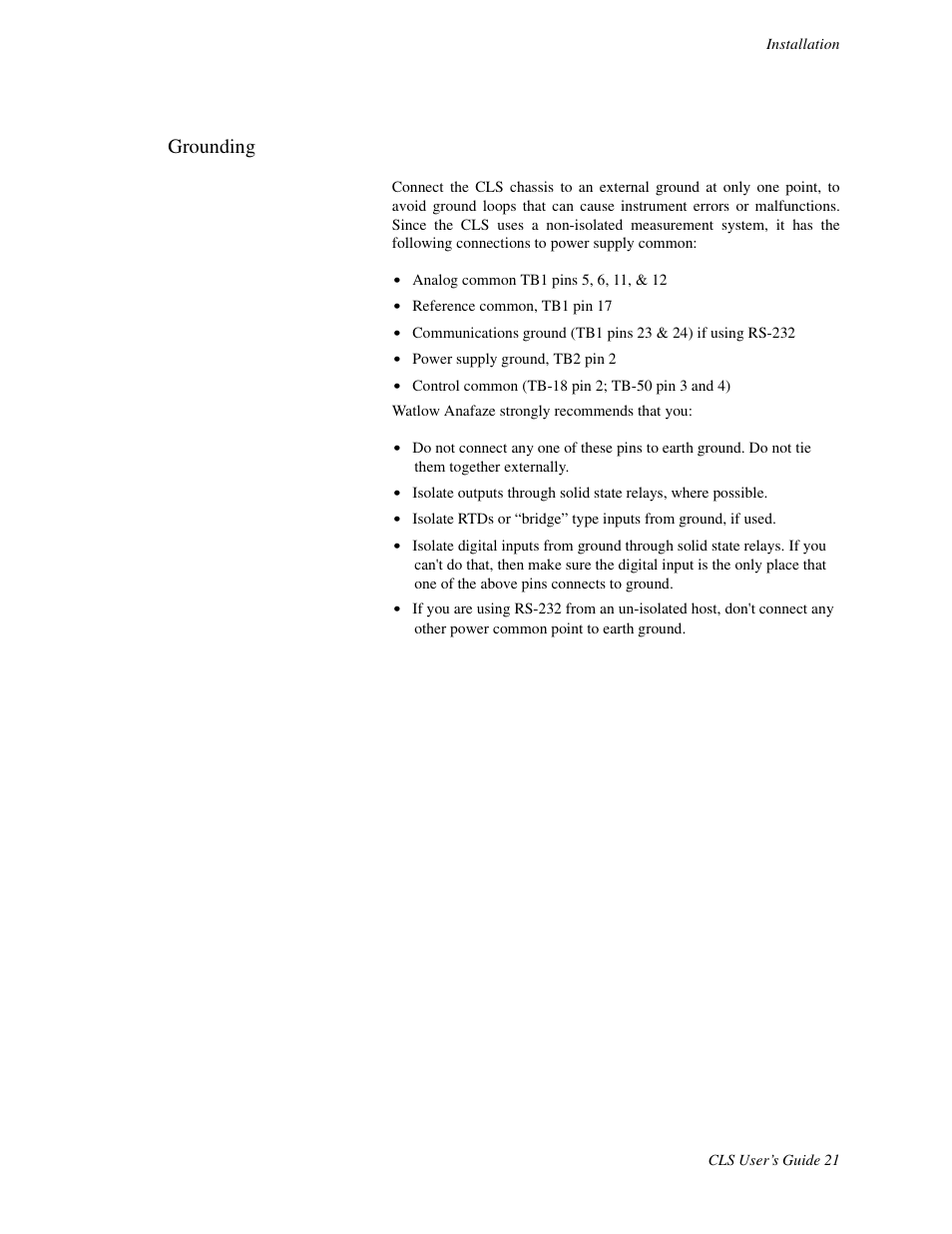 Grounding | Watlow CLS User Manual | Page 29 / 180
