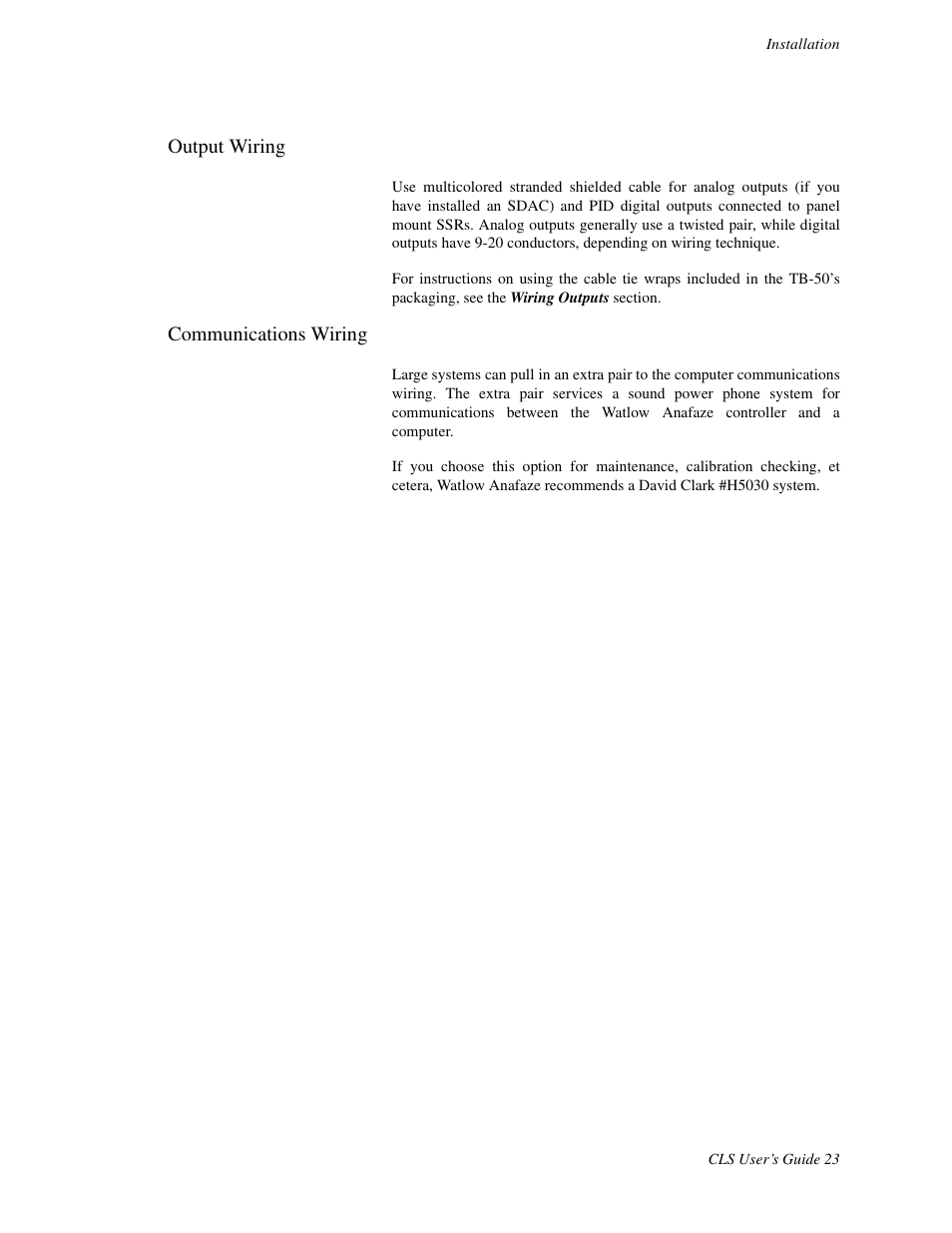 Output wiring, Communications wiring | Watlow CLS User Manual | Page 31 / 180