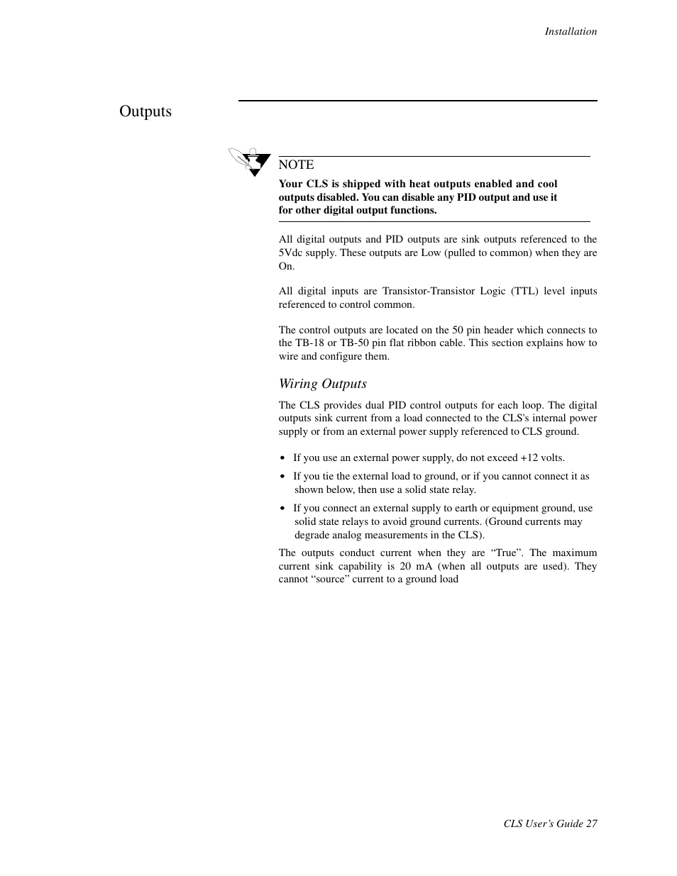 Outputs, Wiring outputs | Watlow CLS User Manual | Page 35 / 180