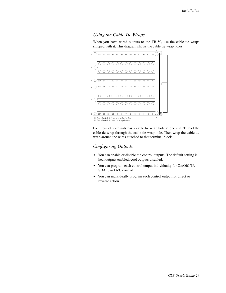 Using the cable tie wraps, Configuring outputs, Installation cls user’s guide 29 | Watlow CLS User Manual | Page 37 / 180
