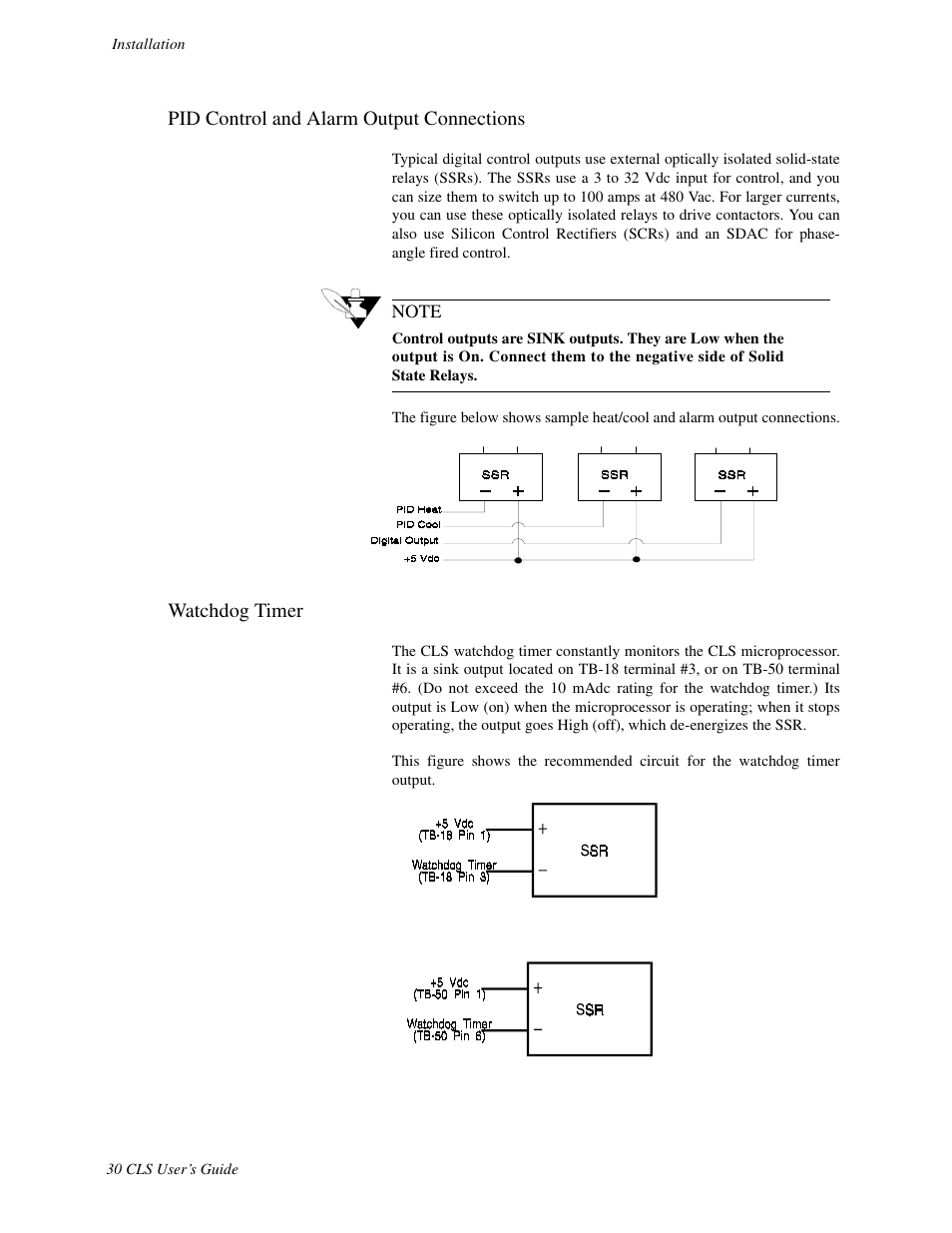 Pid control and alarm output connections, Watchdog timer | Watlow CLS User Manual | Page 38 / 180