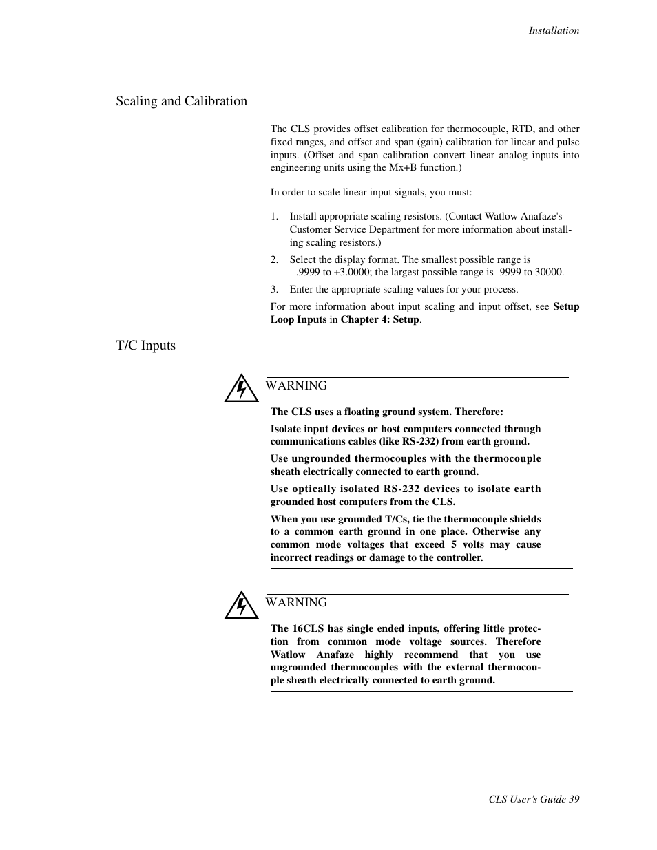 Scaling and calibration, T/c inputs | Watlow CLS User Manual | Page 47 / 180
