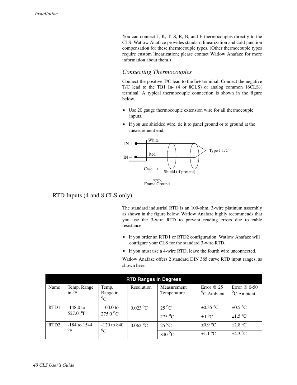 Rtd inputs (4 and 8 cls only), Connecting thermocouples | Watlow CLS User Manual | Page 48 / 180