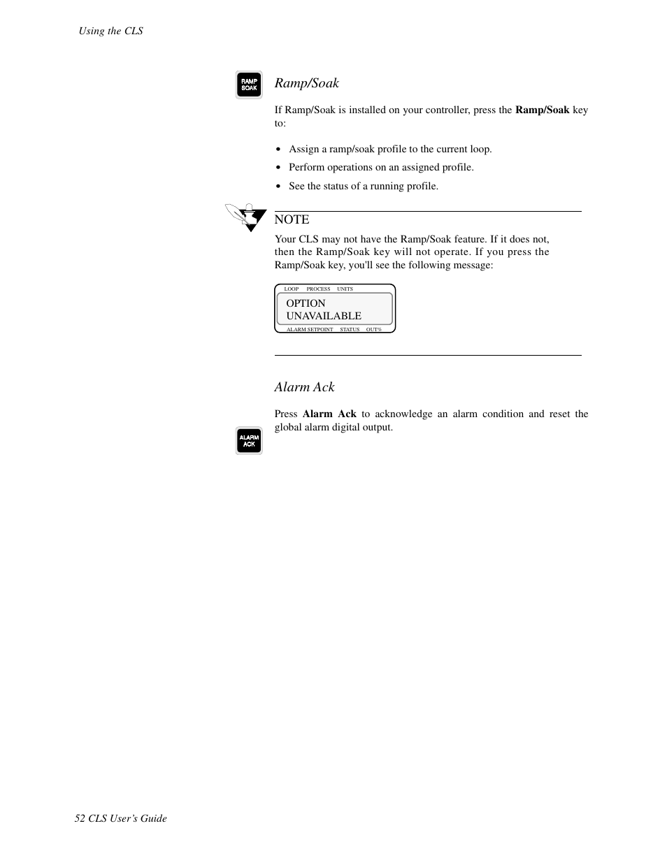 Ramp/soak, Alarm ack | Watlow CLS User Manual | Page 60 / 180