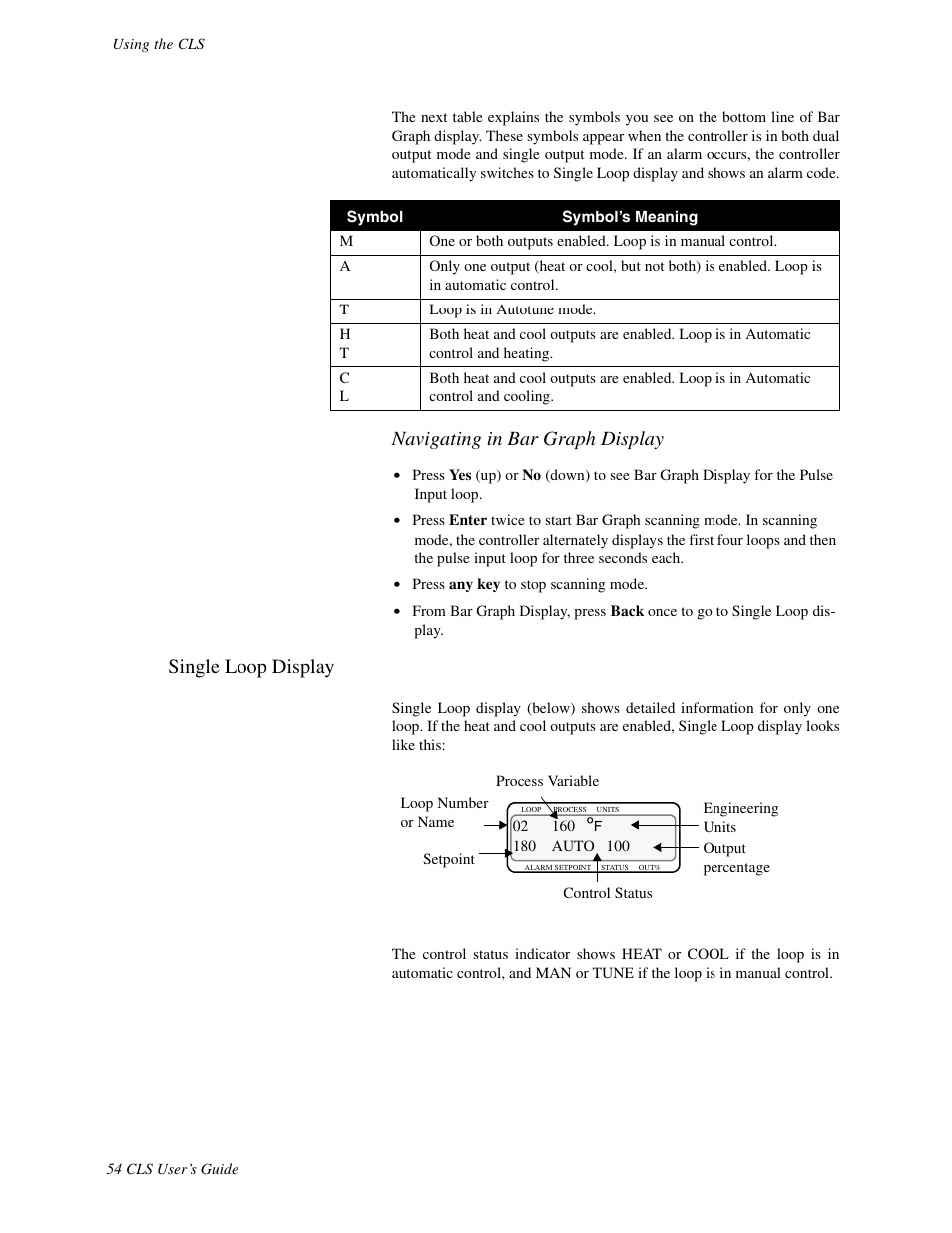 Single loop display, Navigating in bar graph display | Watlow CLS User Manual | Page 62 / 180