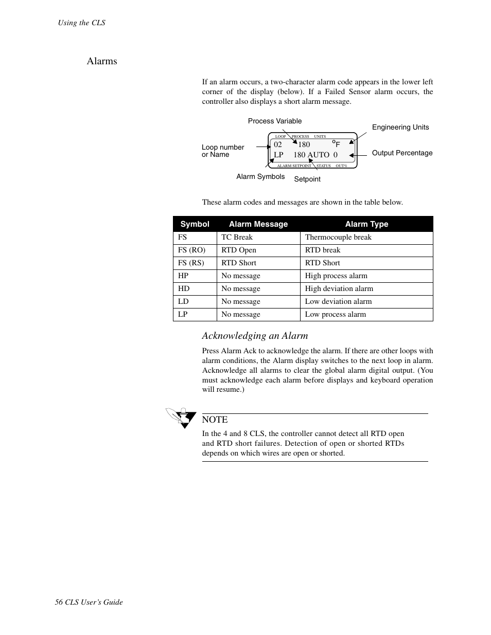 Alarms, Acknowledging an alarm | Watlow CLS User Manual | Page 64 / 180