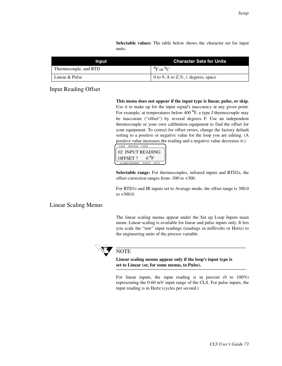 Input reading offset, Linear scaling menus | Watlow CLS User Manual | Page 81 / 180