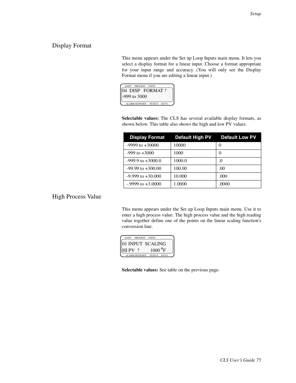 Display format, High process value | Watlow CLS User Manual | Page 83 / 180