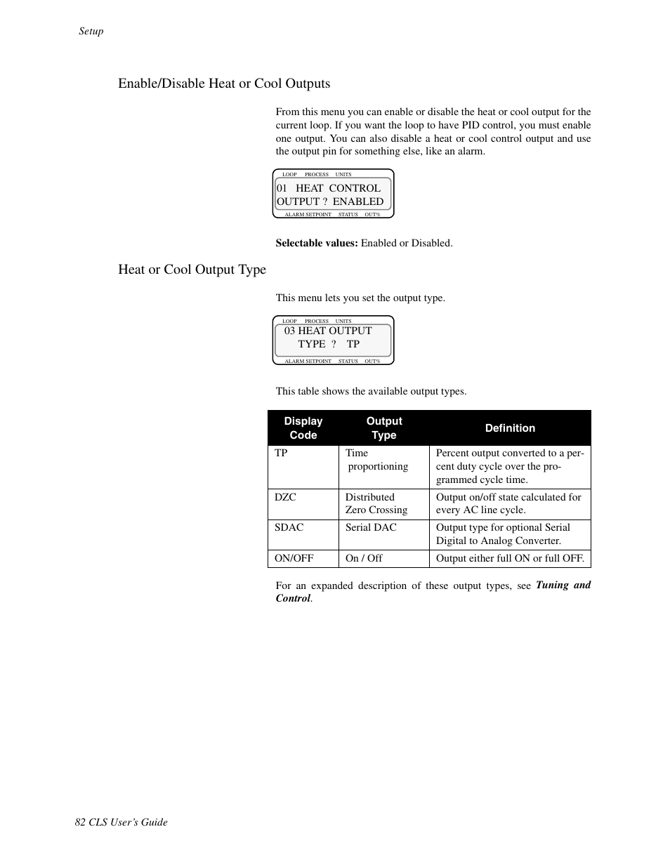 Enable/disable heat or cool outputs, Heat or cool output type | Watlow CLS User Manual | Page 90 / 180