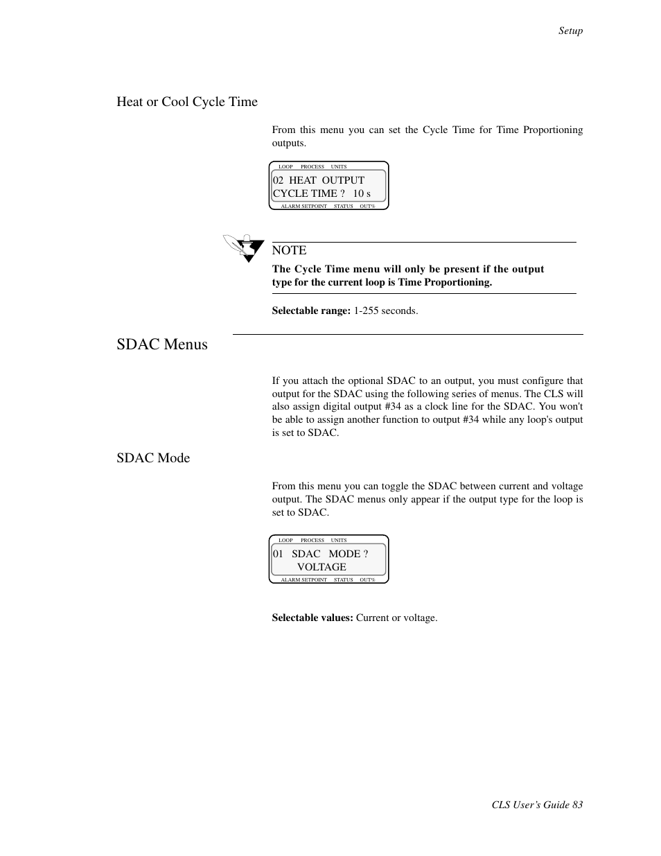 Heat or cool cycle time, Sdac menus, Sdac mode | Watlow CLS User Manual | Page 91 / 180