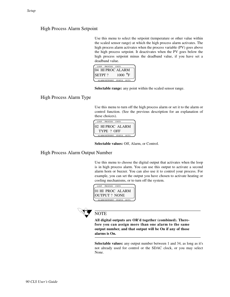 High process alarm setpoint, High process alarm type, High process alarm output number | Watlow CLS User Manual | Page 98 / 180
