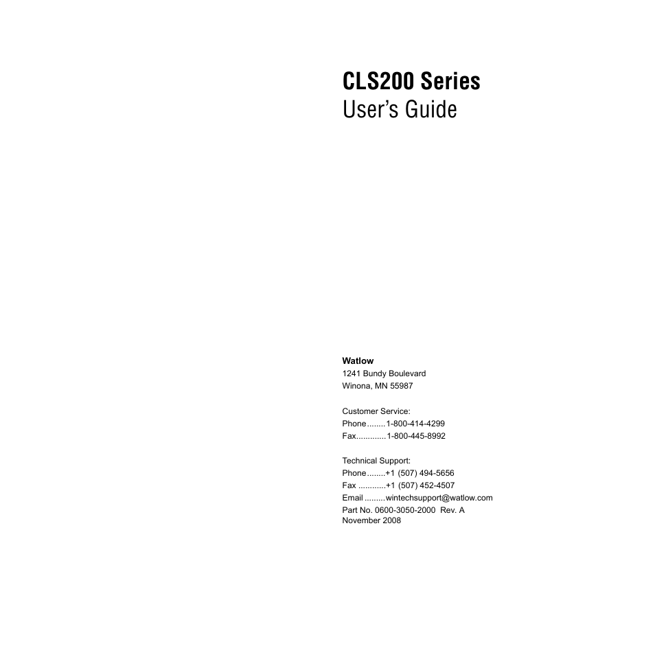 Watlow CLS200 User Manual | 251 pages