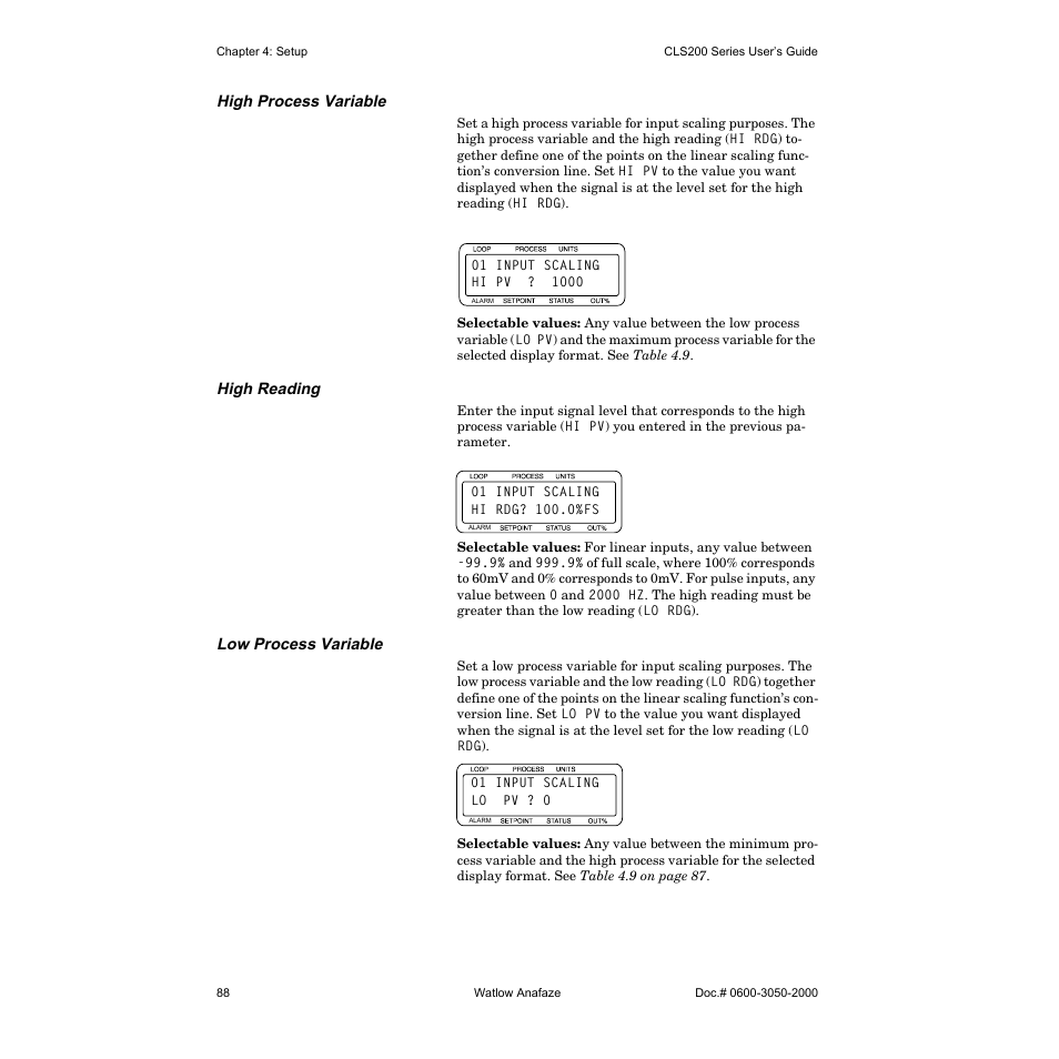 High process variable, High reading, Low process variable | Watlow CLS200 User Manual | Page 104 / 251