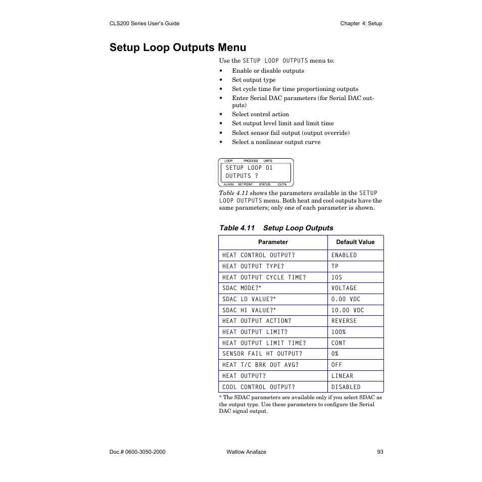 Setup loop outputs menu | Watlow CLS200 User Manual | Page 109 / 251