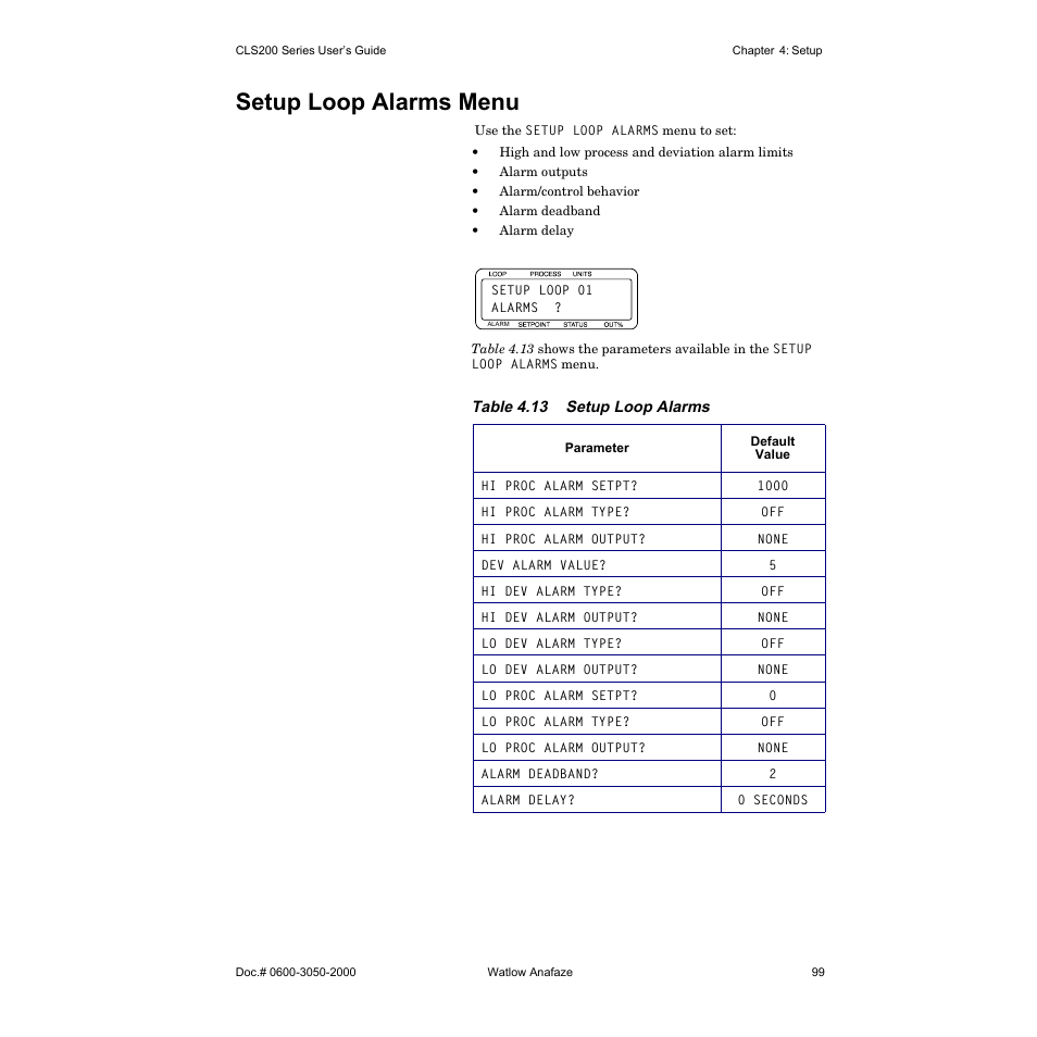 Setup loop alarms menu | Watlow CLS200 User Manual | Page 115 / 251
